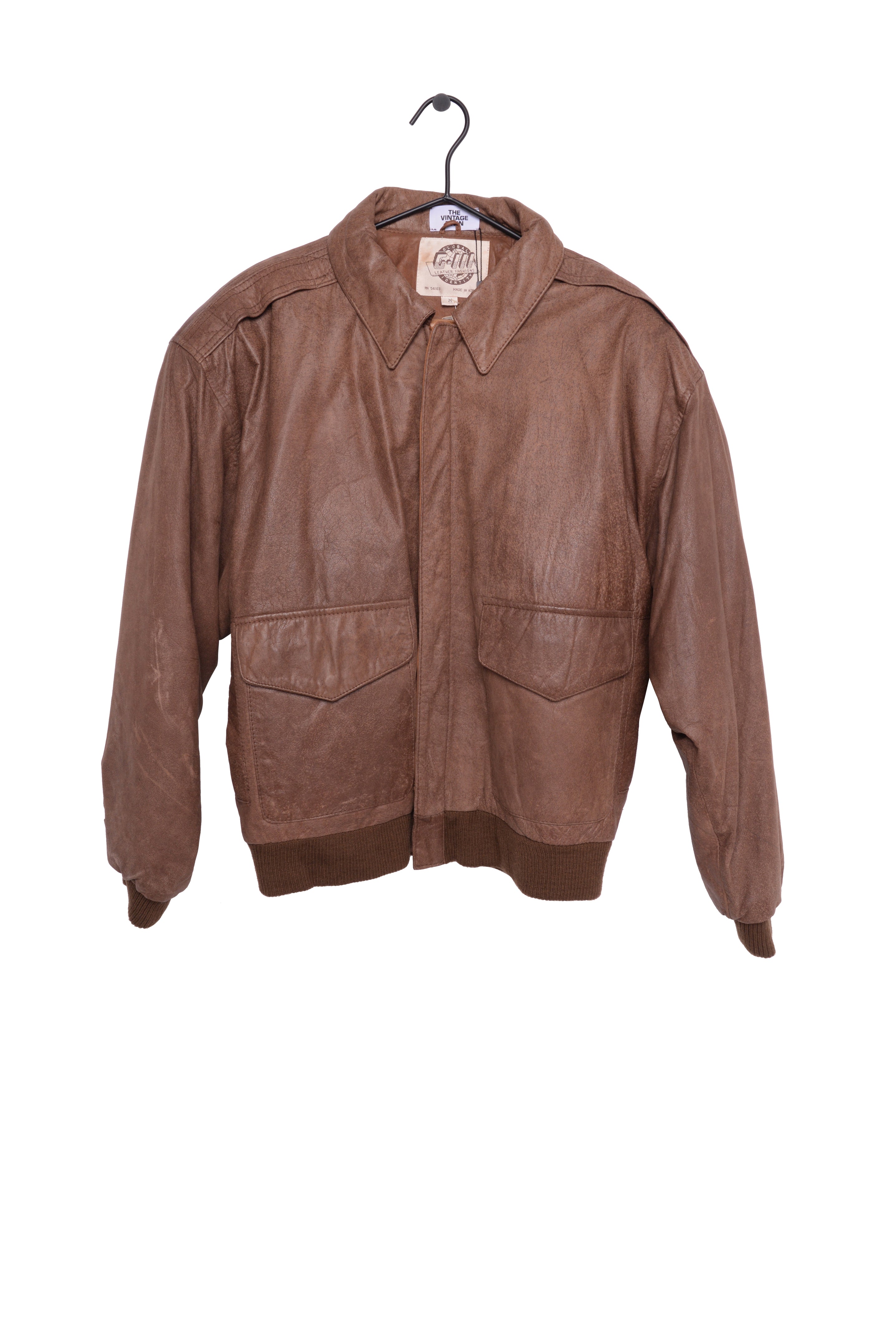 Brown Leather Bomber Jacket