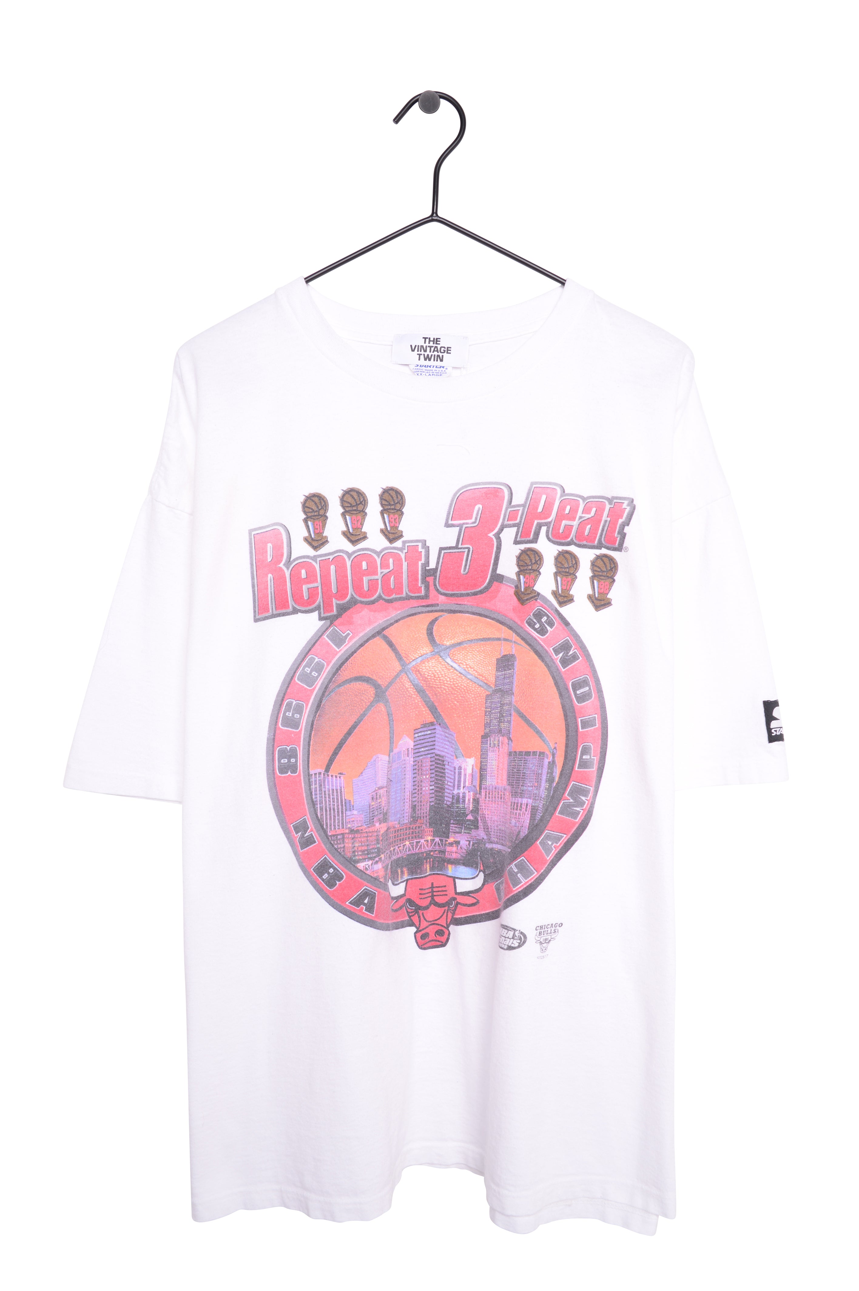 Chicago Bulls 3-Peat Championship Starter White T Shirt Size XL Free  Shipping