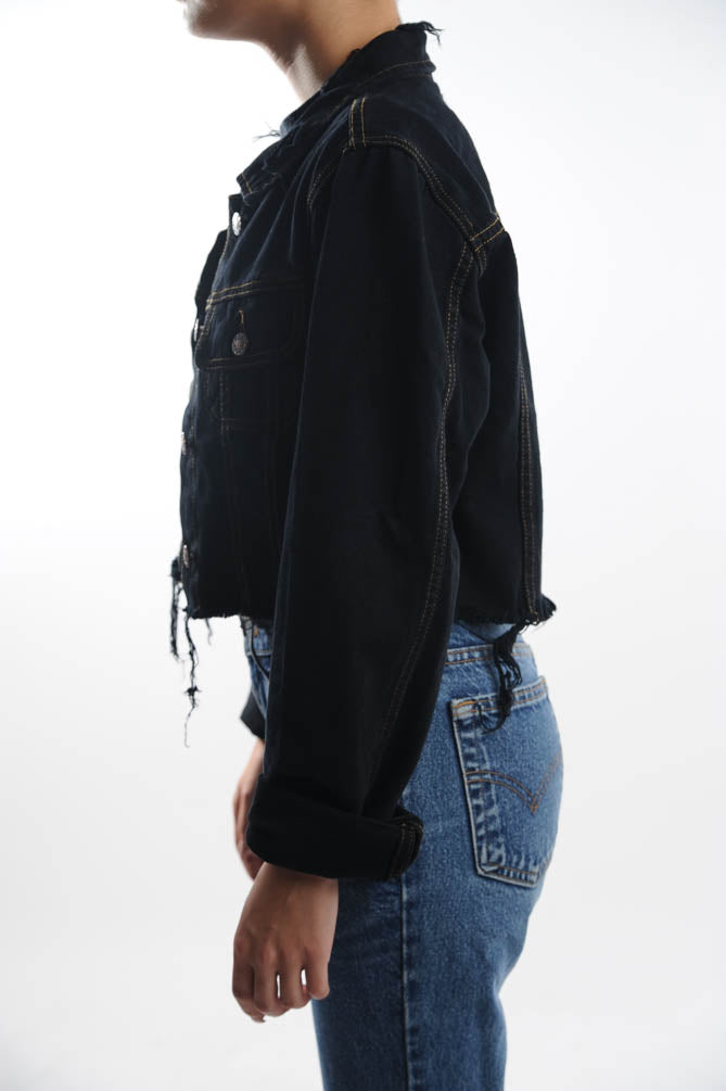 Black Cropped Denim Jacket Free Shipping - The Vintage Twin