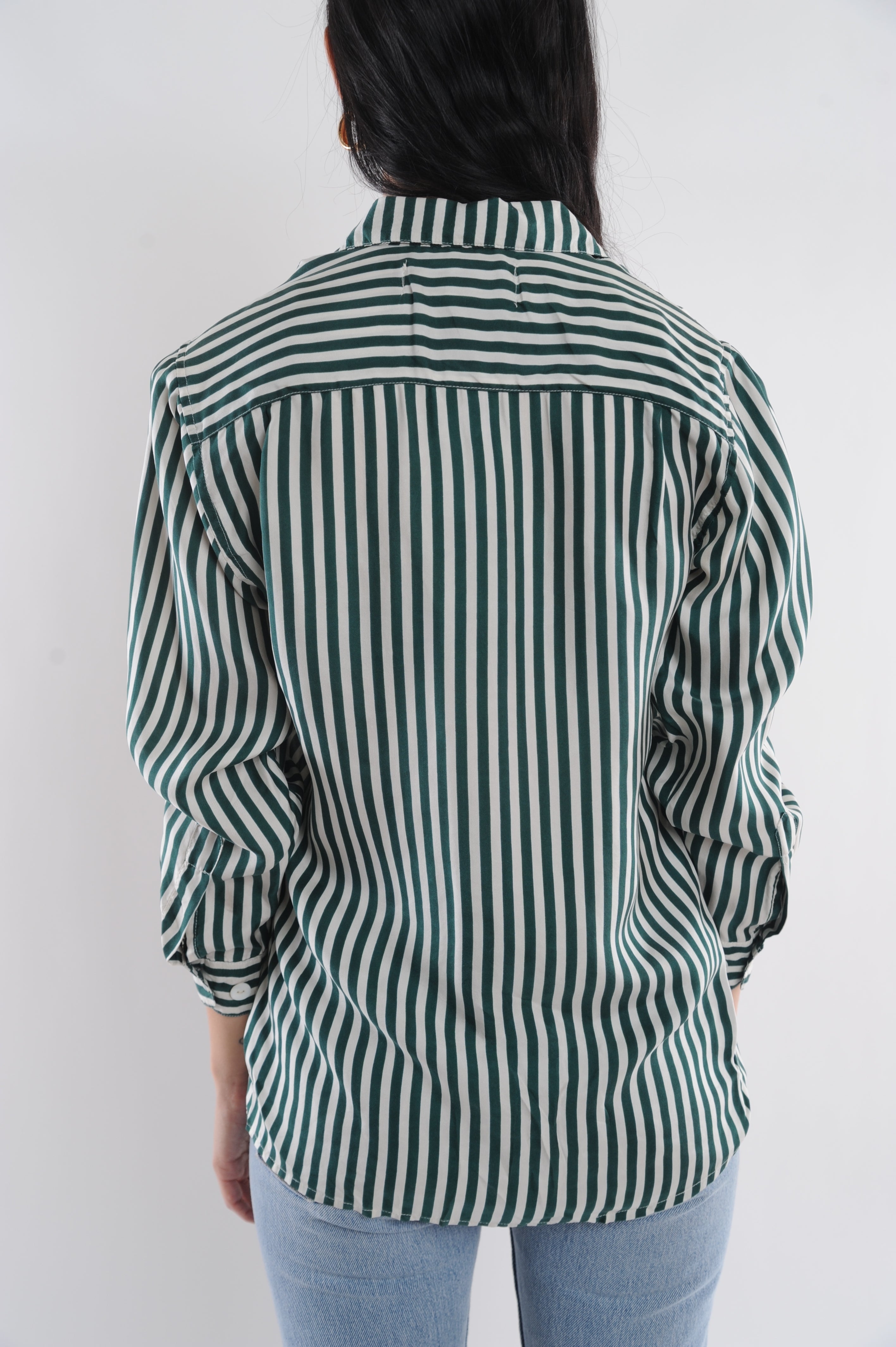 Green Striped Silk Blouse Free Shipping - The Vintage Twin