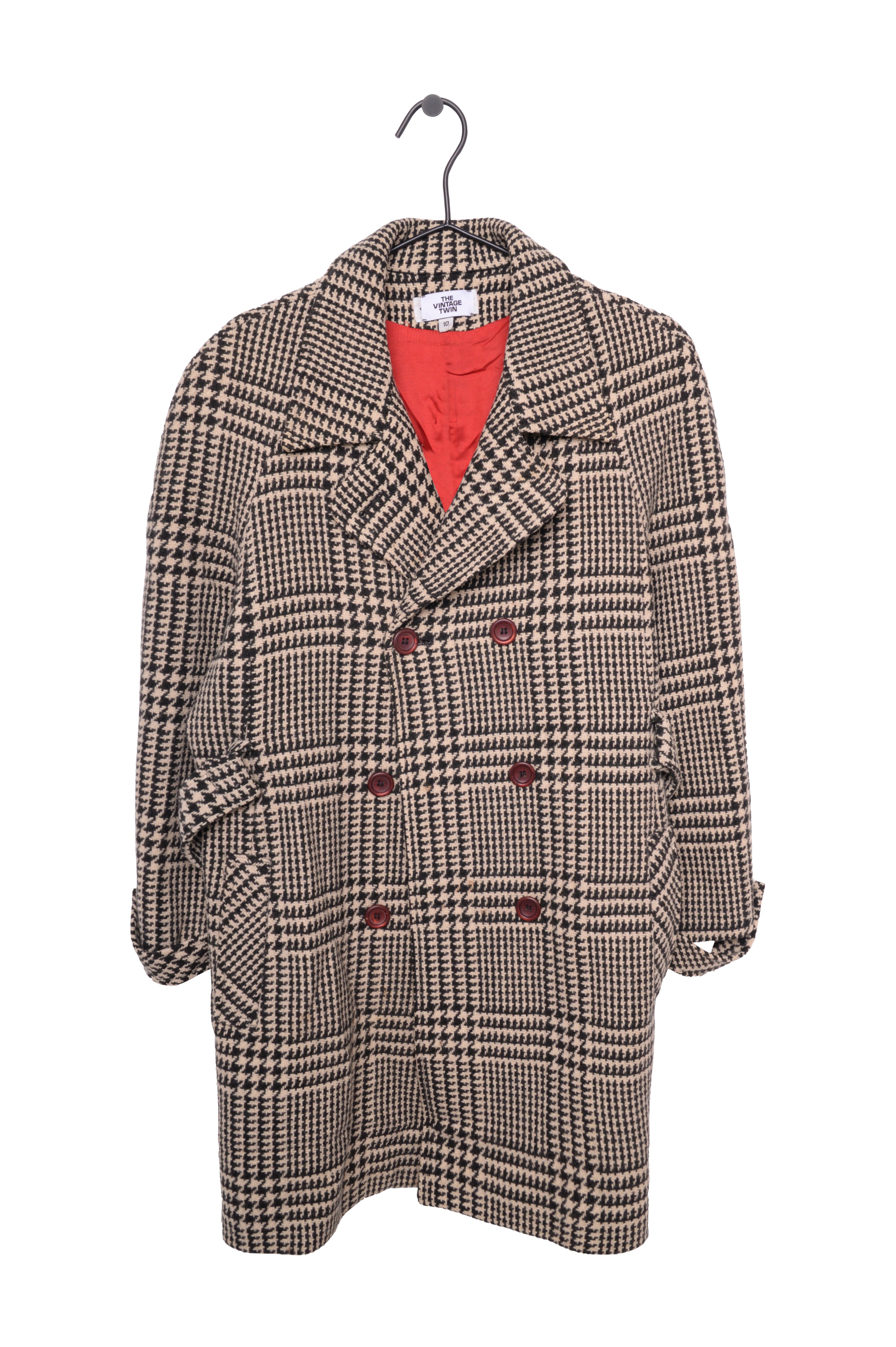 Double Breasted Houndstooth Wool Coat