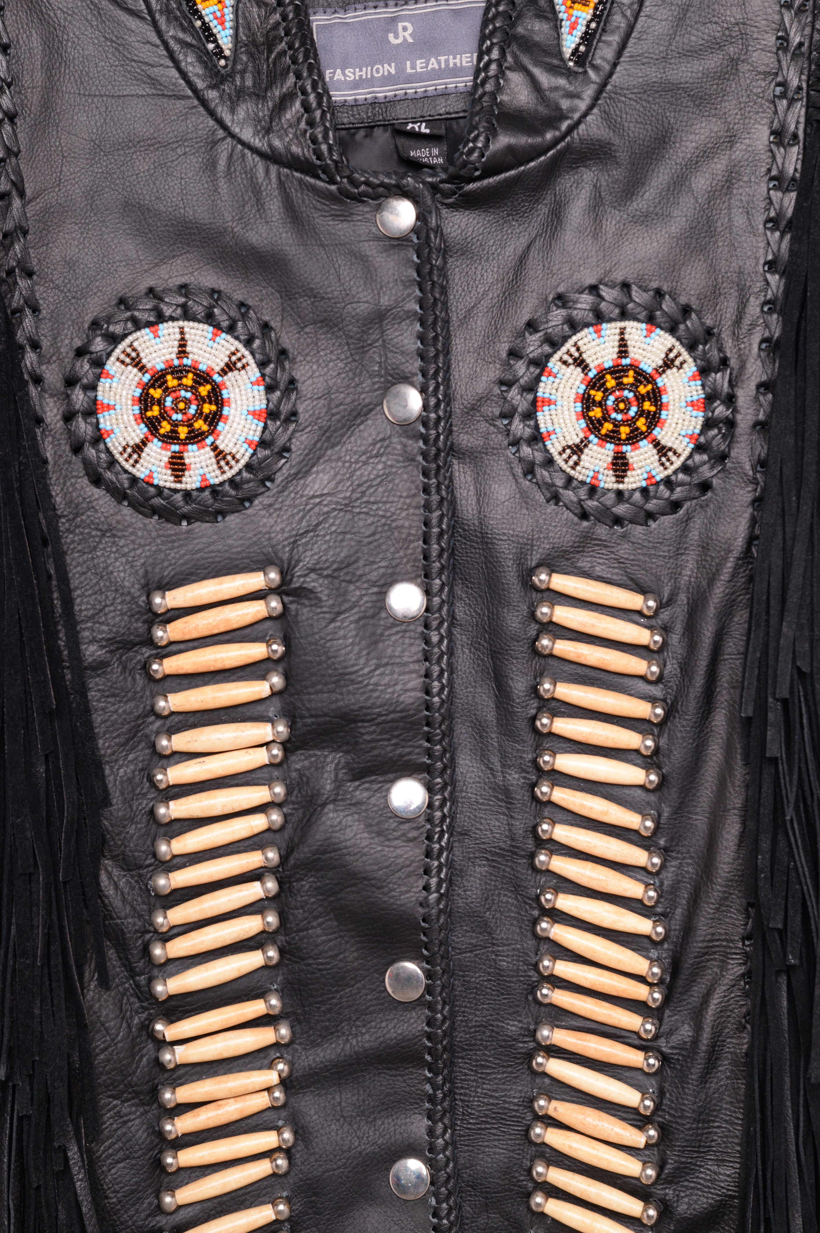 1980s Beaded Fringe Leather Jacket Free Shipping - The Vintage Twin