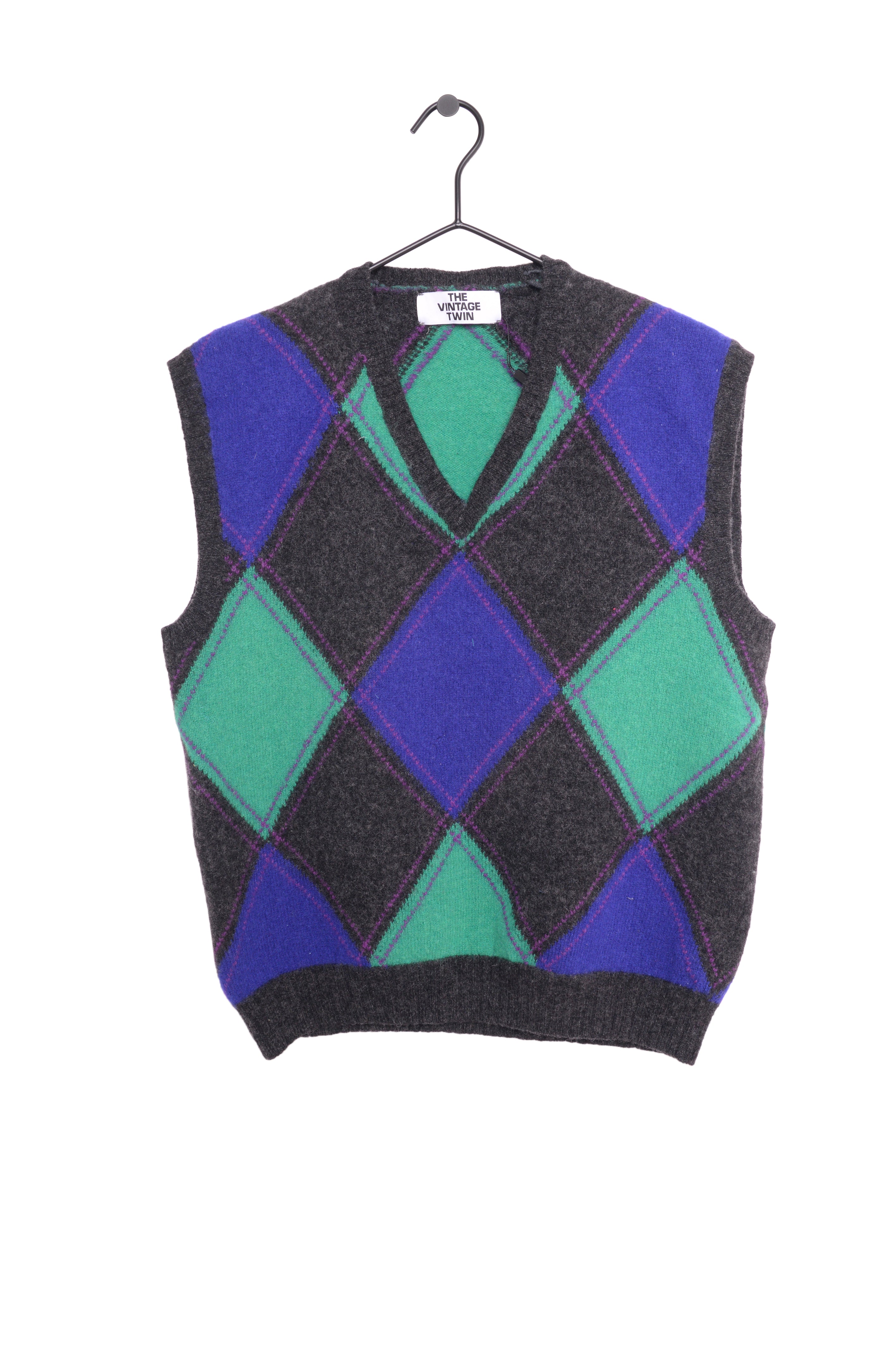 Italian Wool Argyle Sweater Vest Free Shipping - The Vintage Twin