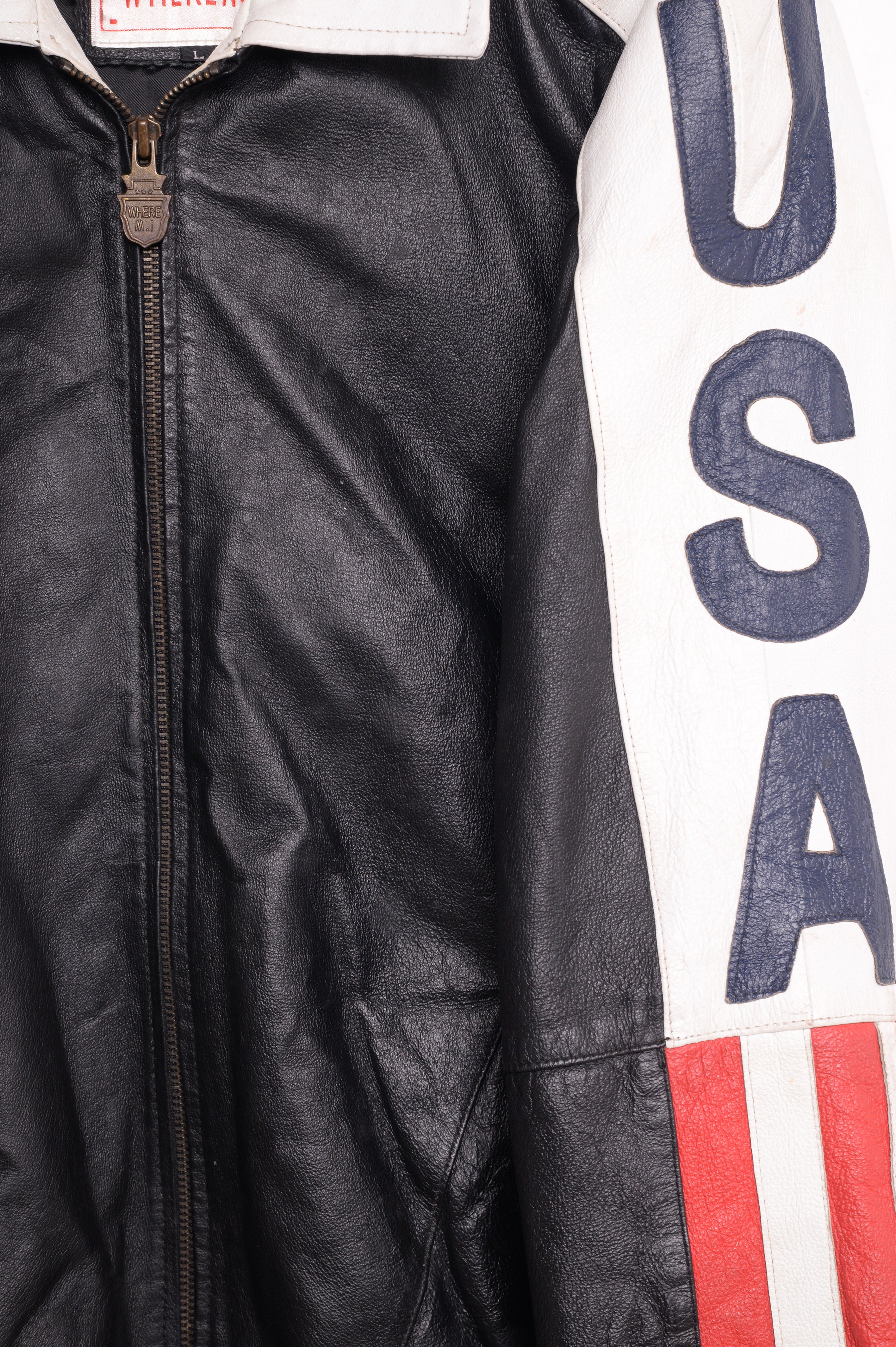 1980s USA Flag Leather Bomber Free Shipping - The Vintage Twin